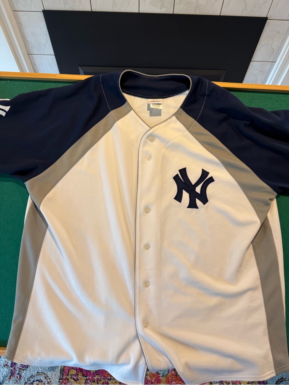 Majestic Navy, White and Gray New York Baseball Button-Up Jersey